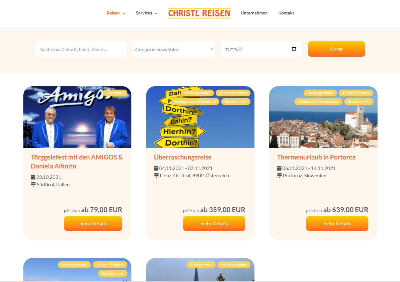 rechnerherz-WordPress Plugin-Christl Reisen-Frontend-Reisesuche